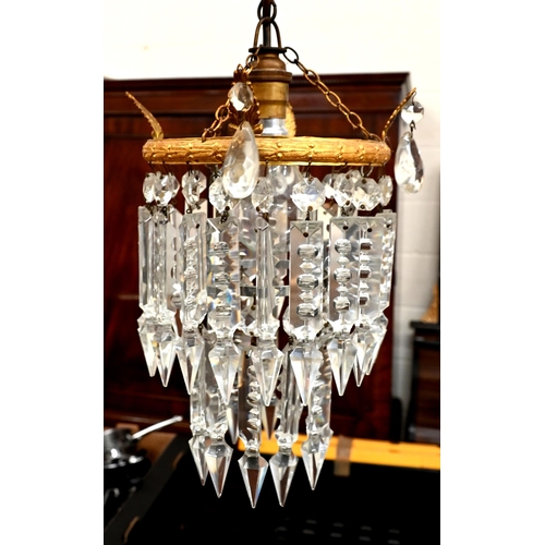 538 - A pair of vintage four-tier ceiling lightshades hung with facetted glass beads, lustres and drops, 2... 