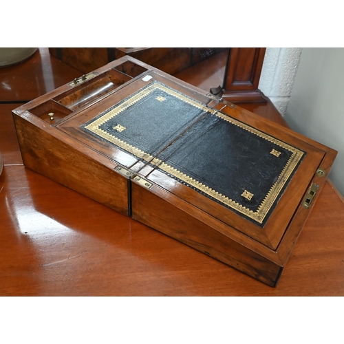 551 - Victorian brass-bound walnut writing slope with fitted interior, 30 cm wide