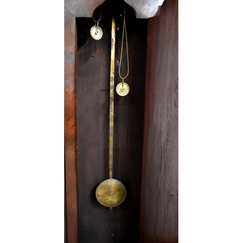 563 - An early 19th century mahogany longcase clock, the enamelled and painted dial topped by a rocking ta... 