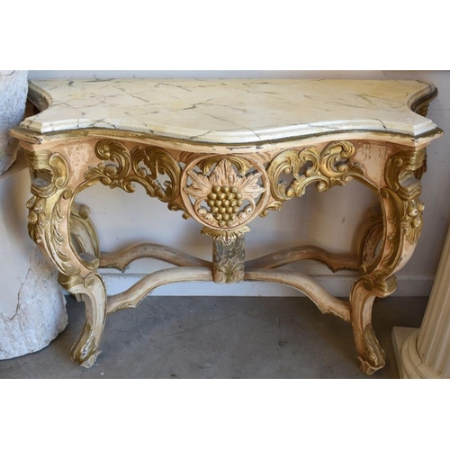 584 - A Continental painted and gilded console table with simulated marble top, 120 cm w x 50 cm d x 82 cm... 