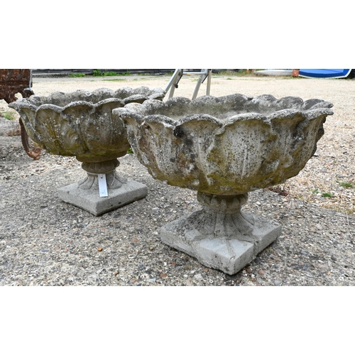 59 - A pair of weathered cast stone-crete garden urn planters (2)