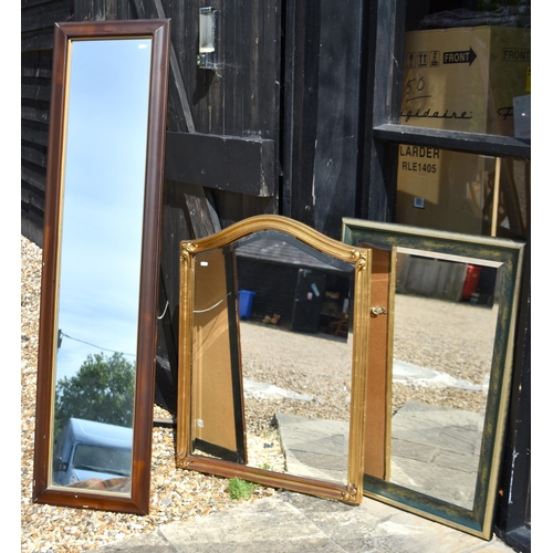 601 - Bevelled arched wall mirror in gilt frame to/w two other rectangular mirrors (3)