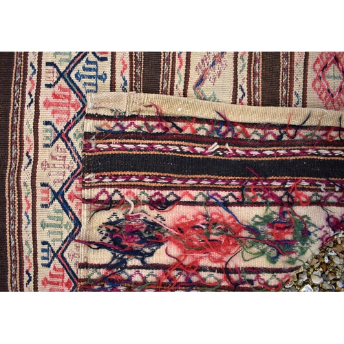 617 - Red and blue floral design kelim mat to/w brown and tan banded soumak with geometric motifs (2)