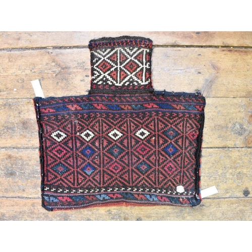 619 - A vintage Afghan hand made nomadic salt bag, with kelim back. 53 cm x 53 cm