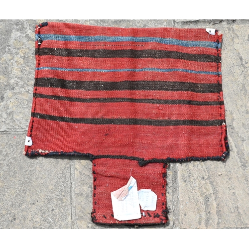 619 - A vintage Afghan hand made nomadic salt bag, with kelim back. 53 cm x 53 cm