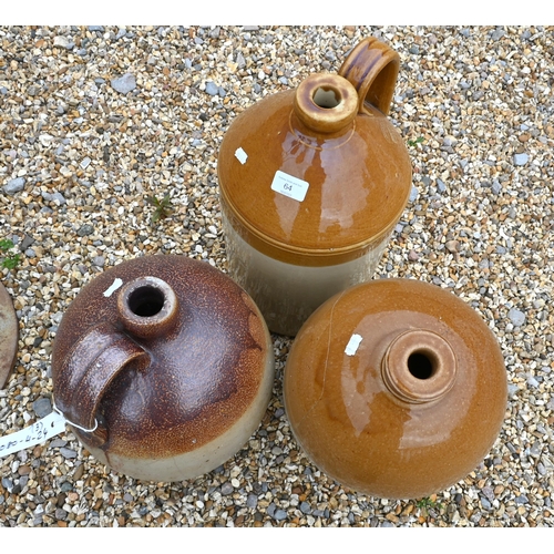 64 - A large vintage Doulton & Co stoneware flagon to/with two other similar flagons, one cracked/damaged... 