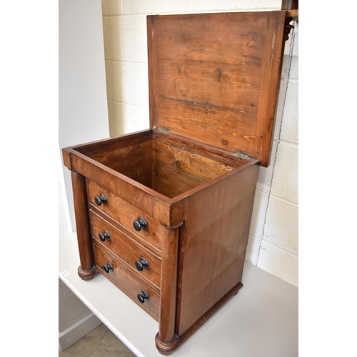 671 - A 19th century mahogany cabinet with hinged top over two dummy and one standard drawers, with ebonis... 