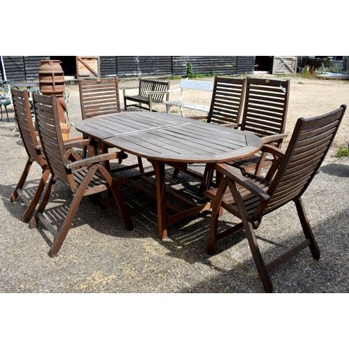 70 - A Pagoda teak extending garden table, 210 cm long (extending to 250 cm long), 105 cm wide x 75 cm hi... 