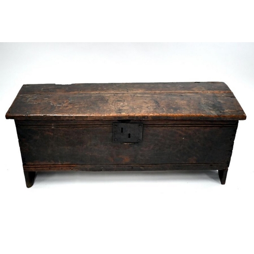 81 - A 17th century oak six plank coffer, 95 cm x 31 cm x 39 cm h - a/f