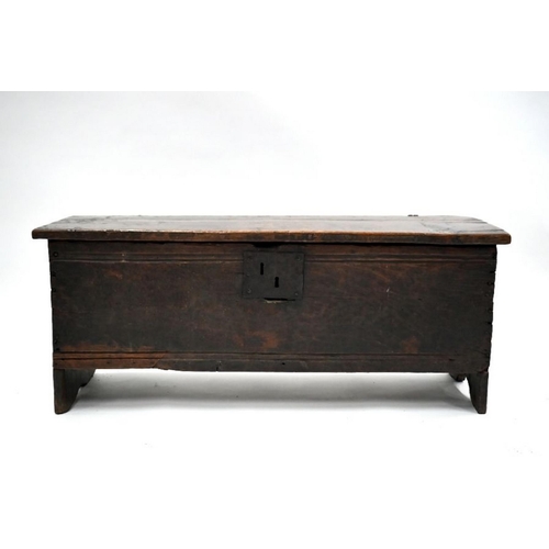 81 - A 17th century oak six plank coffer, 95 cm x 31 cm x 39 cm h - a/f