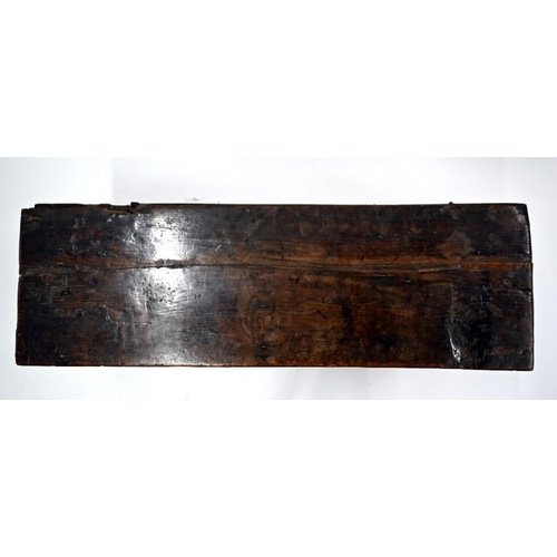 81 - A 17th century oak six plank coffer, 95 cm x 31 cm x 39 cm h - a/f