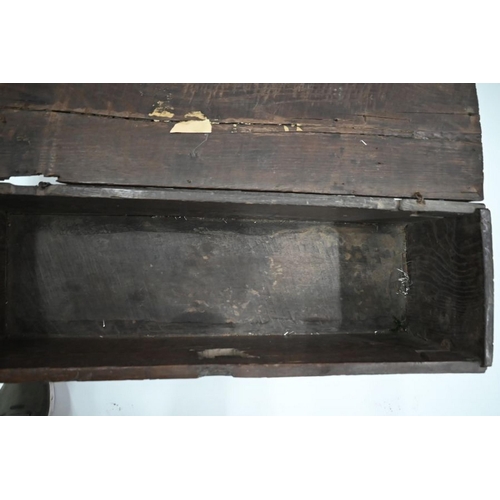 81 - A 17th century oak six plank coffer, 95 cm x 31 cm x 39 cm h - a/f