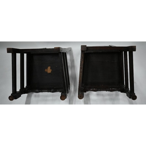 85 - A companion pair of carved oak chairs in the 17th century style, with plank seats (2)