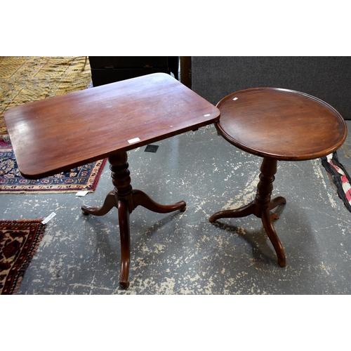 86 - A Victorian rectangular tilt top tripod table to/w another circular tilt top tripod table (2)