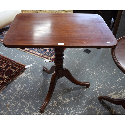 86 - A Victorian rectangular tilt top tripod table to/w another circular tilt top tripod table (2)