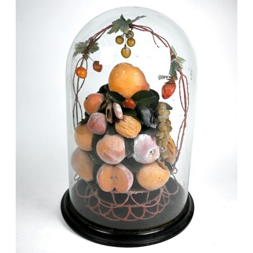 91 - A Victorian waxed fruit display within a glass dome case, 46 cm h o/all (some melting to fruit, dust... 