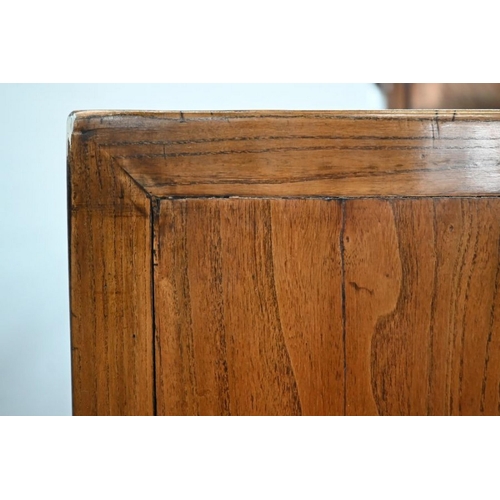 96 - An antique Tibetan elm scroll chest of six drawers, each with iron staple fittings, 83 cm w x 39 cm ... 