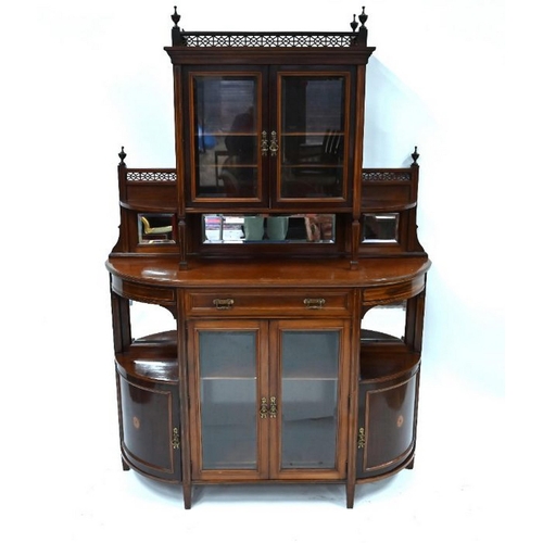 98 - Maple & Co., a late 19th/20th century credenza, with an arrangement of glazed cabinets, open shelves... 