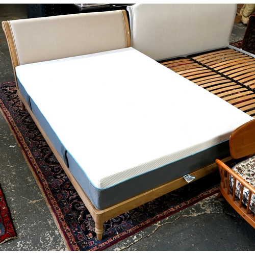 80A - Loaf - A French style double bed with oatmeal upholstery to/w a Simba mattress, 150 cm wide (2)