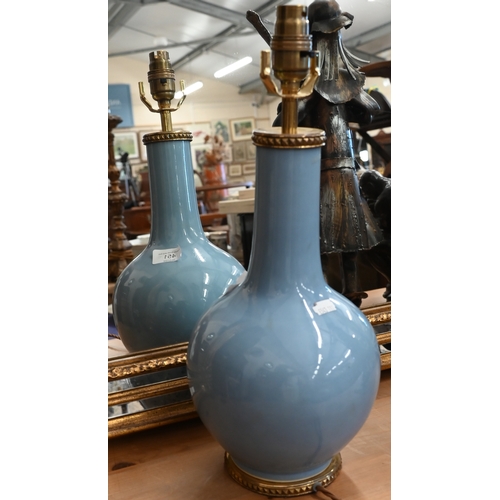 451 - Clair de lune blue glazed ceramic table lamp with gilt metal mounts by Nicholas Haslam, 40 cm high