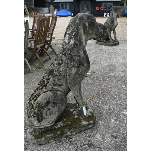 1 - A pair of large weathered reconstituted stone Great Dane garden statues, 115 cm high