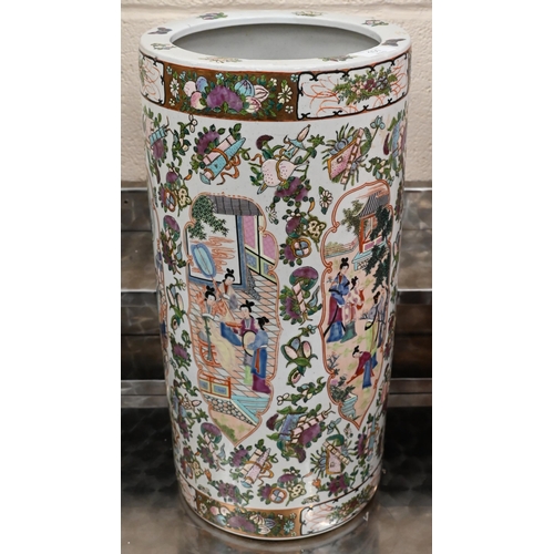 101 - Chinese porcelain cylindrical stick stand in the famille rose manner, 47 cm