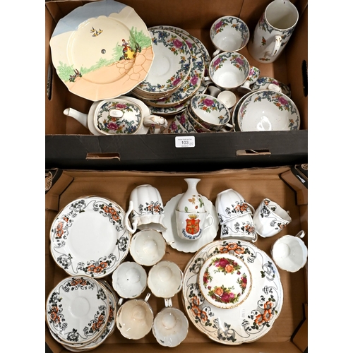 103 - Booths Flora Dora pottery part dinner/tea service to/w a Victorian Court China part tea service and ... 