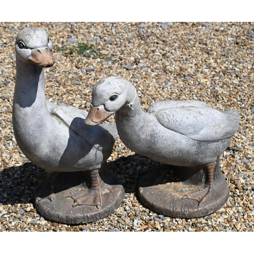 2 - Painted reconstituted stone Goose and Gander garden figures, 55 cm high and 45 cm high