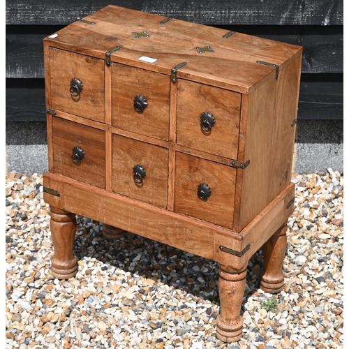 27 - A sheesham hardwood and brass mounted spice chest, 54 cm wide x 28 cm deep x 68 cm high