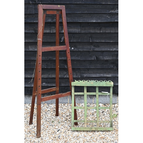 48 - Vintage wooden folding easel to/w a green painted wall shelf (2)