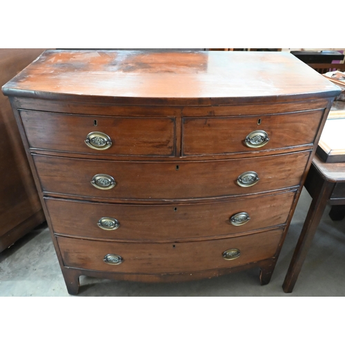 517 - A 19th century mahogany bowfront chest of two short over three long drawers raised on splayed bracke... 