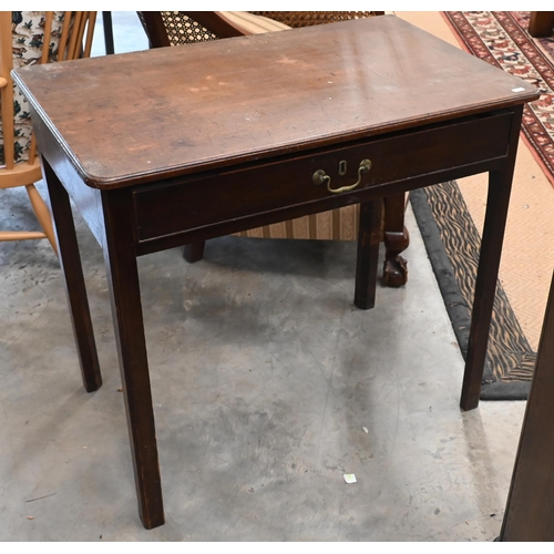 518 - A Georgian mahogany hall table with full-width frieze drawer, raised on chamfered square supports, 8... 