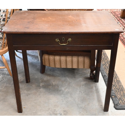 518 - A Georgian mahogany hall table with full-width frieze drawer, raised on chamfered square supports, 8... 