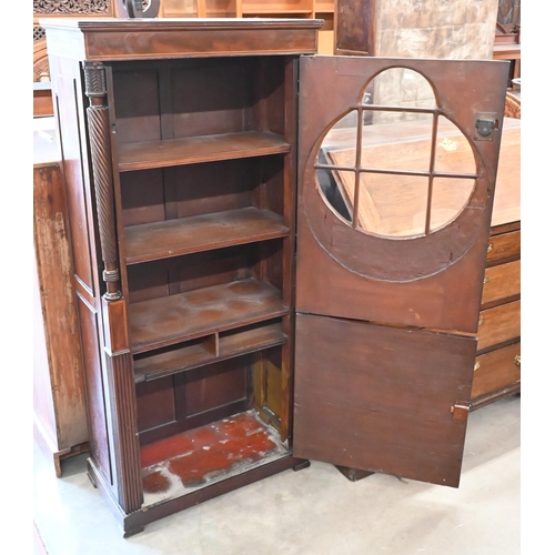 523 - Mahogany inlaid part-glazed side cabinet with spiral reeded columns, 68 cm wide x 34 cm deep x 142 c... 