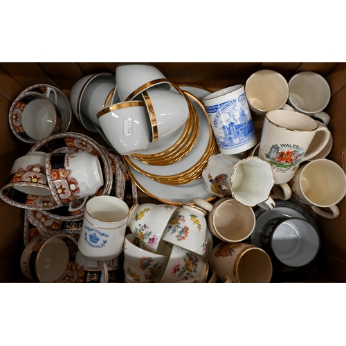 55 - A selection of Victorian and later Royal Commemorative mugs to/w various tea-wares (2 boxes)