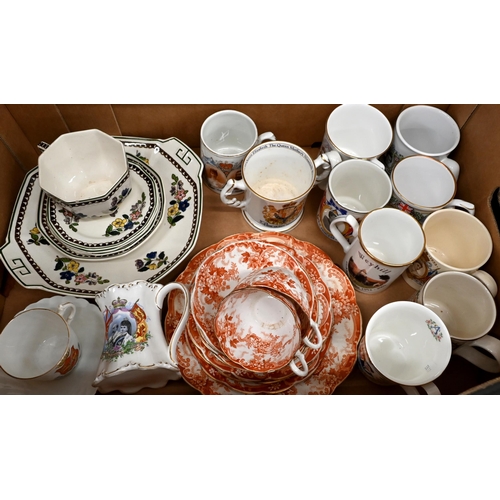 55 - A selection of Victorian and later Royal Commemorative mugs to/w various tea-wares (2 boxes)