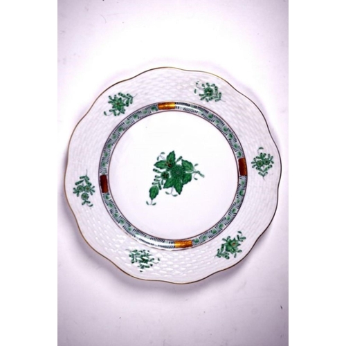 73 - A Herend Apponyi Green double-trio of tea-cup, saucer and plate (6)