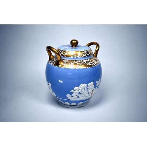 74 - A Georgian Spode china globular pot pourri vase with pierced dome cover and inner solid cover, patte... 