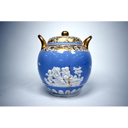 74 - A Georgian Spode china globular pot pourri vase with pierced dome cover and inner solid cover, patte... 