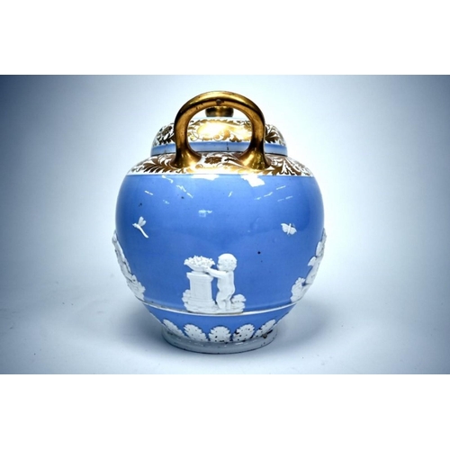 74 - A Georgian Spode china globular pot pourri vase with pierced dome cover and inner solid cover, patte... 