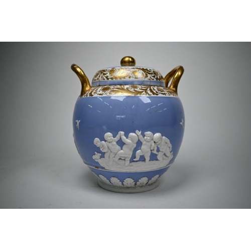 74 - A Georgian Spode china globular pot pourri vase with pierced dome cover and inner solid cover, patte... 