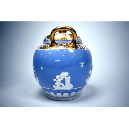 74 - A Georgian Spode china globular pot pourri vase with pierced dome cover and inner solid cover, patte... 