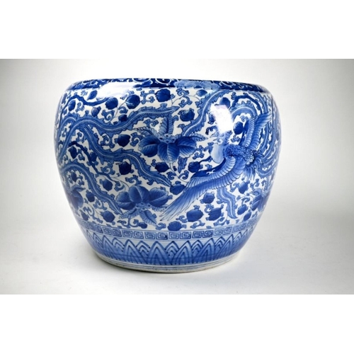 83 - A large 20th century Chinese blue and white porcelain jardiniere, painted and printed in underglaze ... 