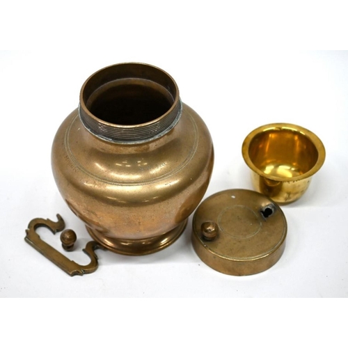 86 - An antique Indian brass Puja holy-water vessel, probably Varanasi region (north east India) of compr... 