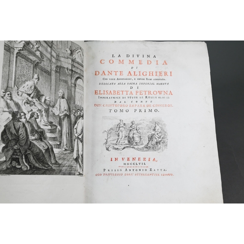 1001 - Dante Alighieri (Opere) - La Divina Commedia, two vols, Venice: Antonio Zatta 1757; lot also include... 
