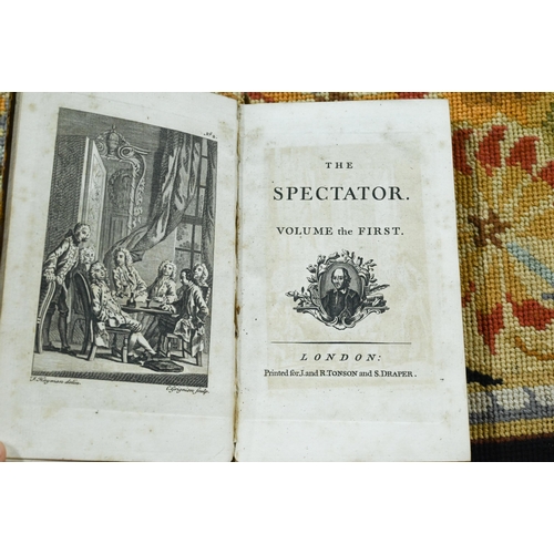 1011 - 18th century bound periodicals, including The Spectator vols 1-8, 1710-1714, vol VI 11st Edition 173... 