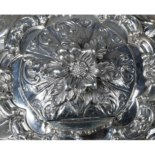 103 - A William IV/Victorian matched silver four-piece tea/coffee service of melon form with floral finial... 