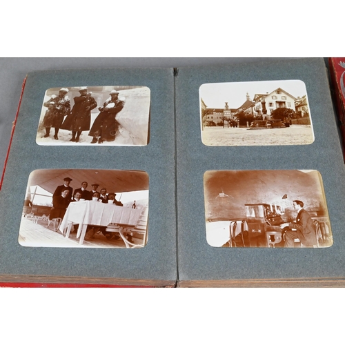 1032 - A charming album of photographs, circa 1914, depicting a group of young men on a European tour, some... 