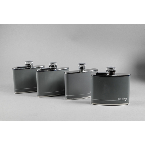 1066 - BA Concorde  gifts - four boxed leather-bound stainless steel hip-flasks, c/w funnels (4)