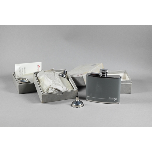 1066 - BA Concorde  gifts - four boxed leather-bound stainless steel hip-flasks, c/w funnels (4)